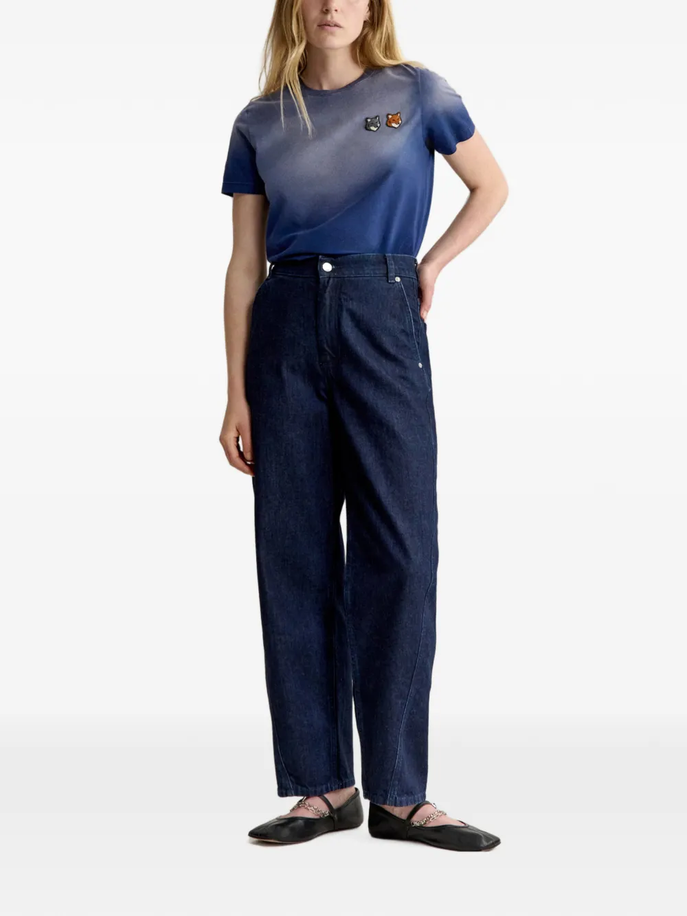 Maison Kitsuné T-shirt met patch Blauw
