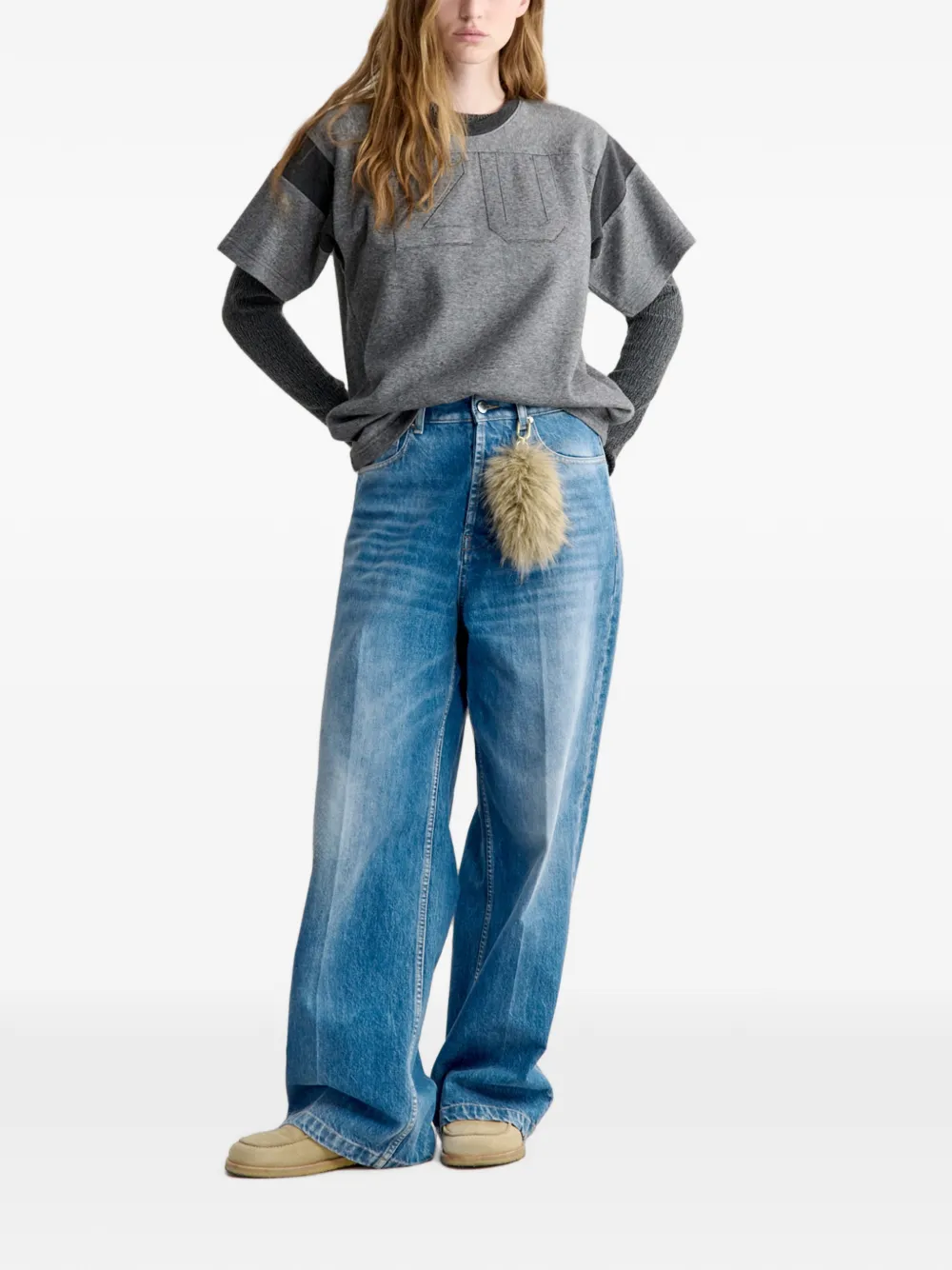 Maison Kitsuné 2002 College T-shirt met geborduurde vlakken Grijs