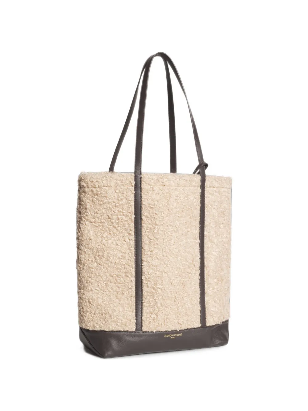 Maison Kitsuné Fleece shopper met leren afwerking Beige