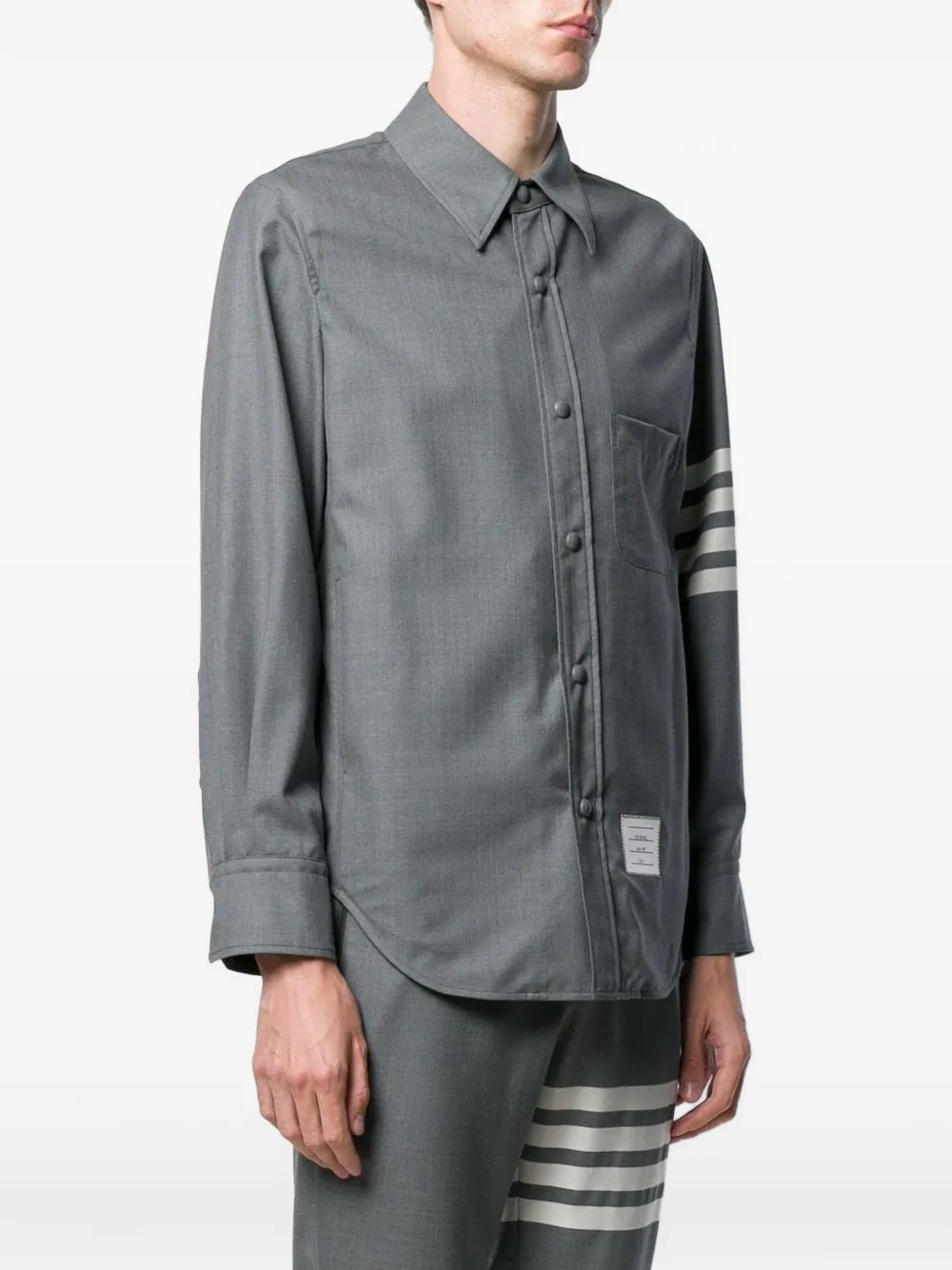 Thom Browne Geweven shirtjack met 4 strepen Grijs