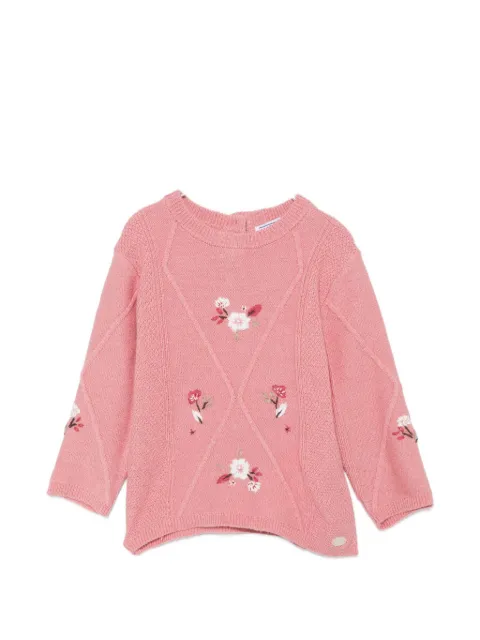 Tartine Et Chocolat floral-embroidered cable-knit sweater