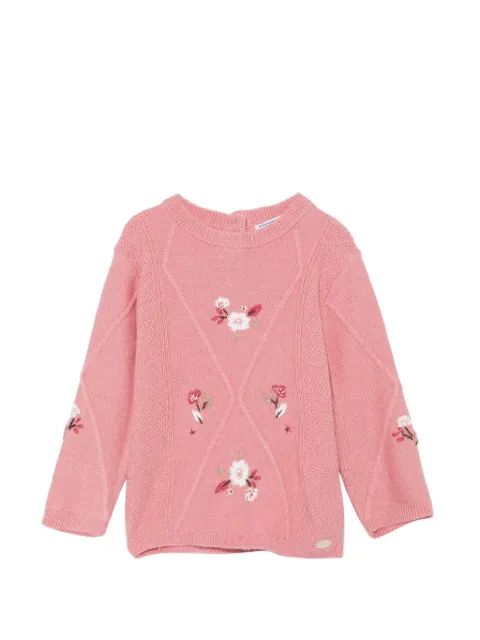 Tartine Et Chocolat floral-embroidered cable-knit sweater