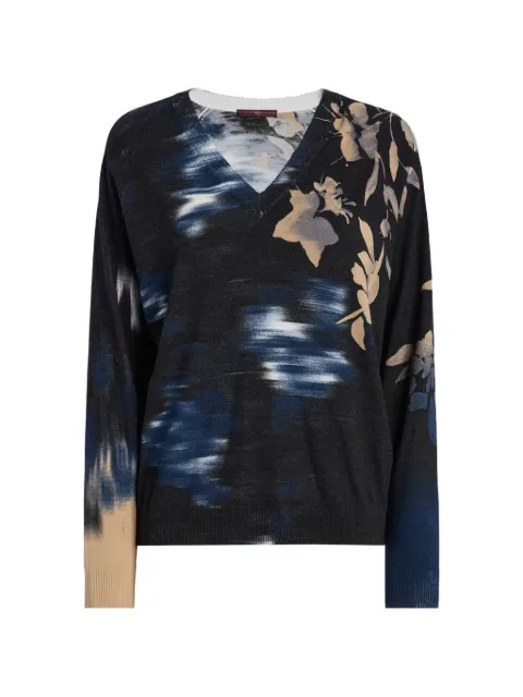 High Dubai Chinè Flower-print V-neck sweater