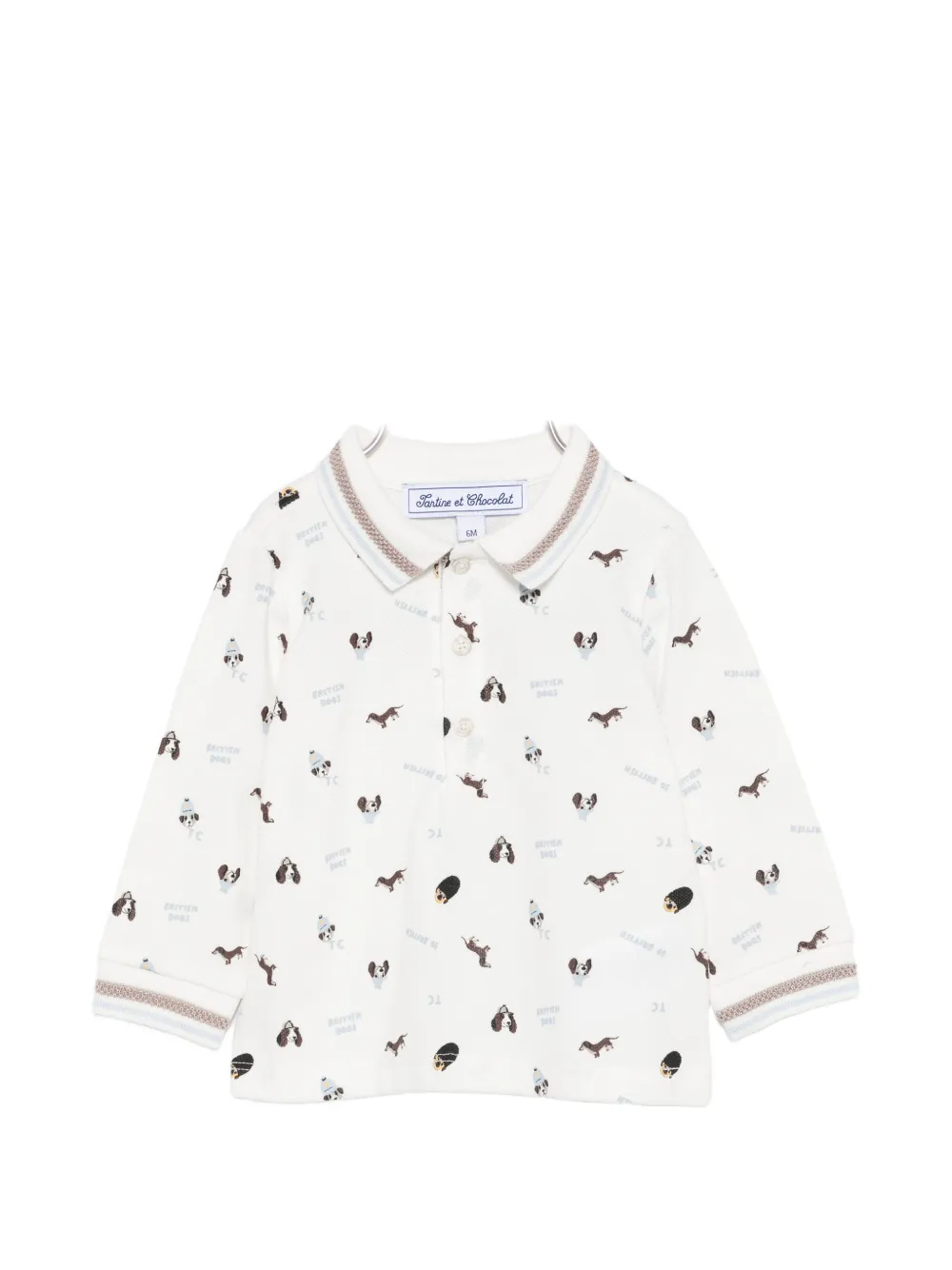 Tartine Et Chocolat dog-print long-sleeve polo shirt - Bianco