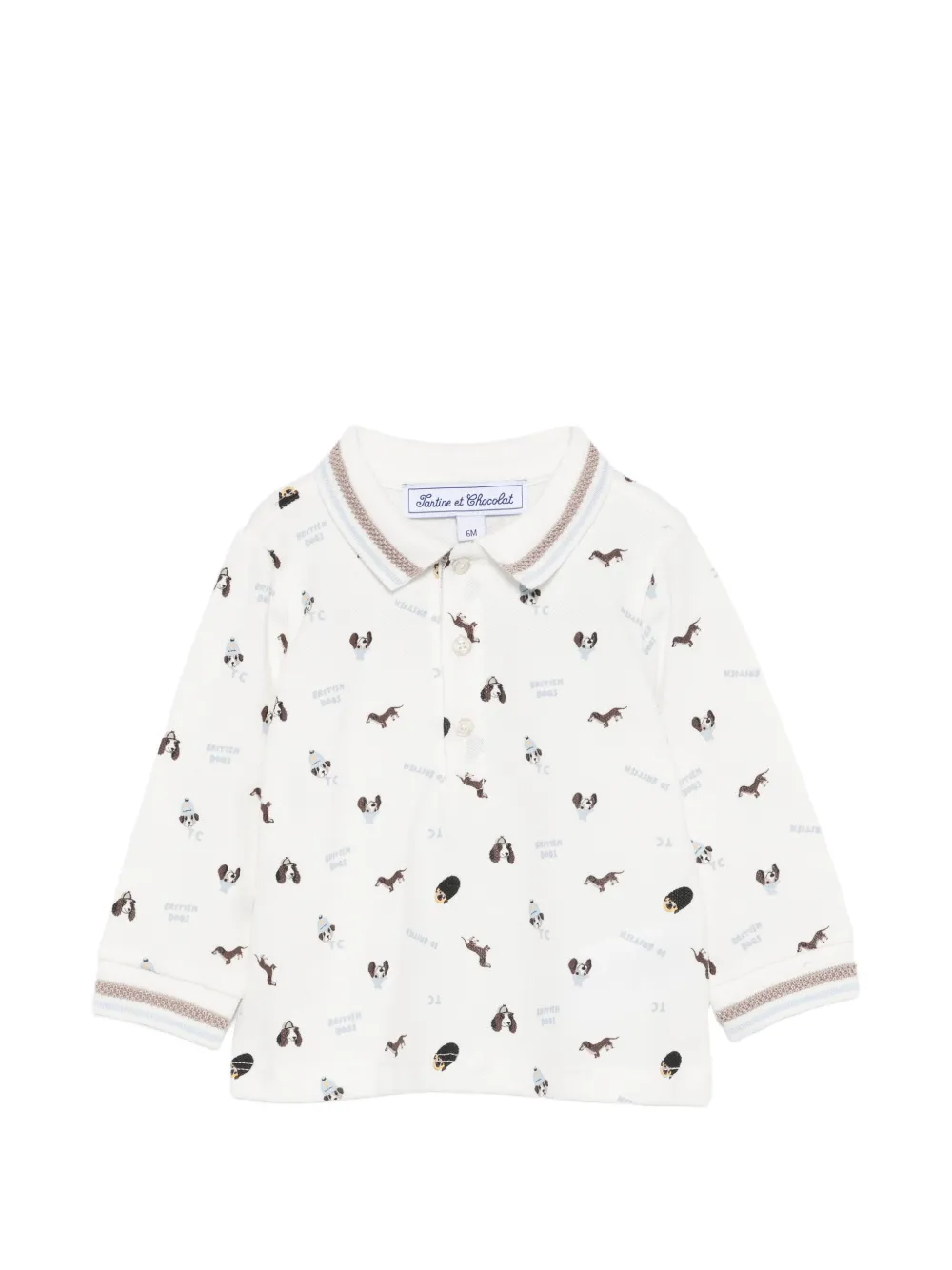 Tartine Et Chocolat dog-print long-sleeve polo shirt - Bianco