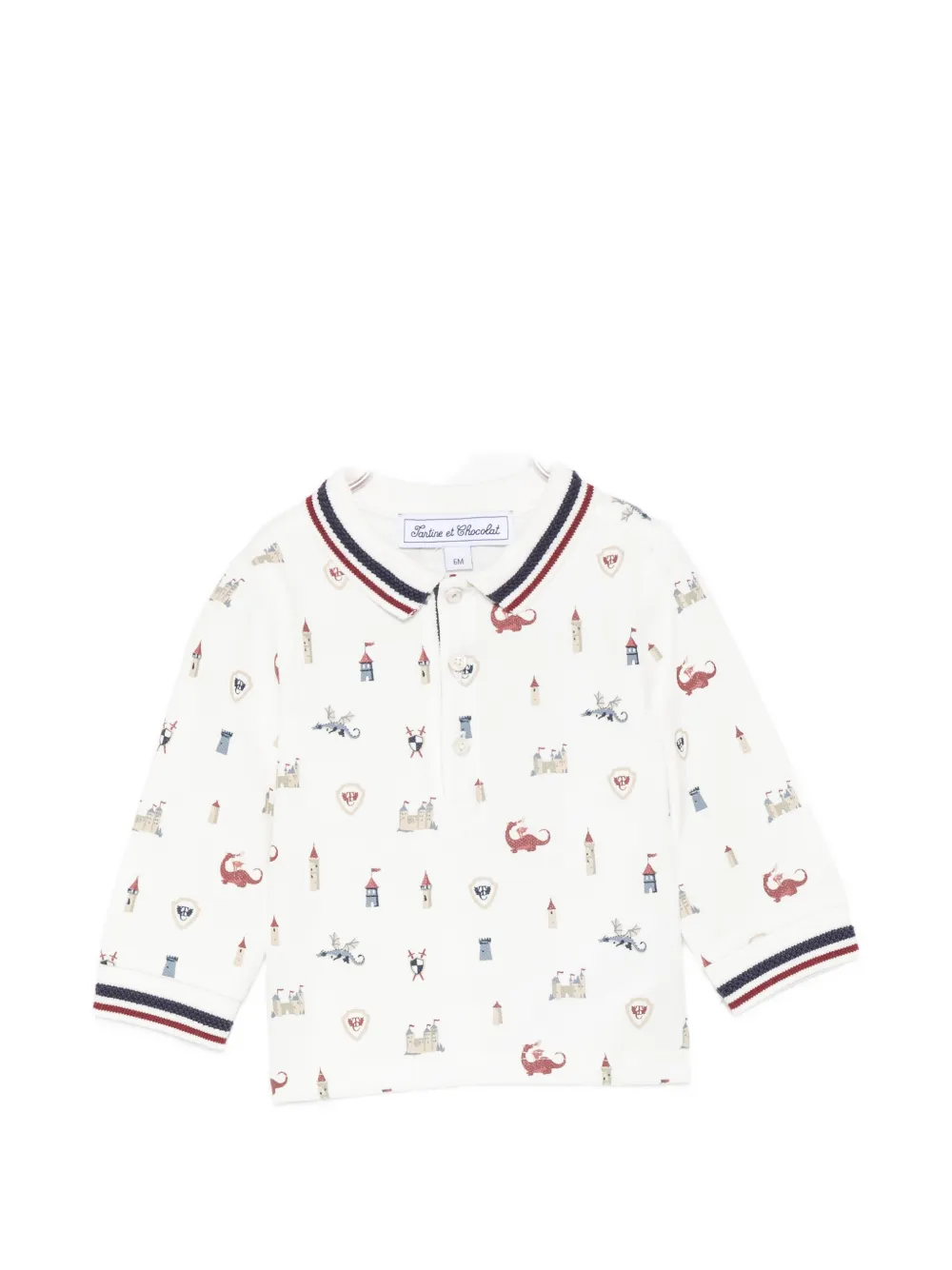 Tartine Et Chocolat castle-print long-sleeve polo shirt - Bianco