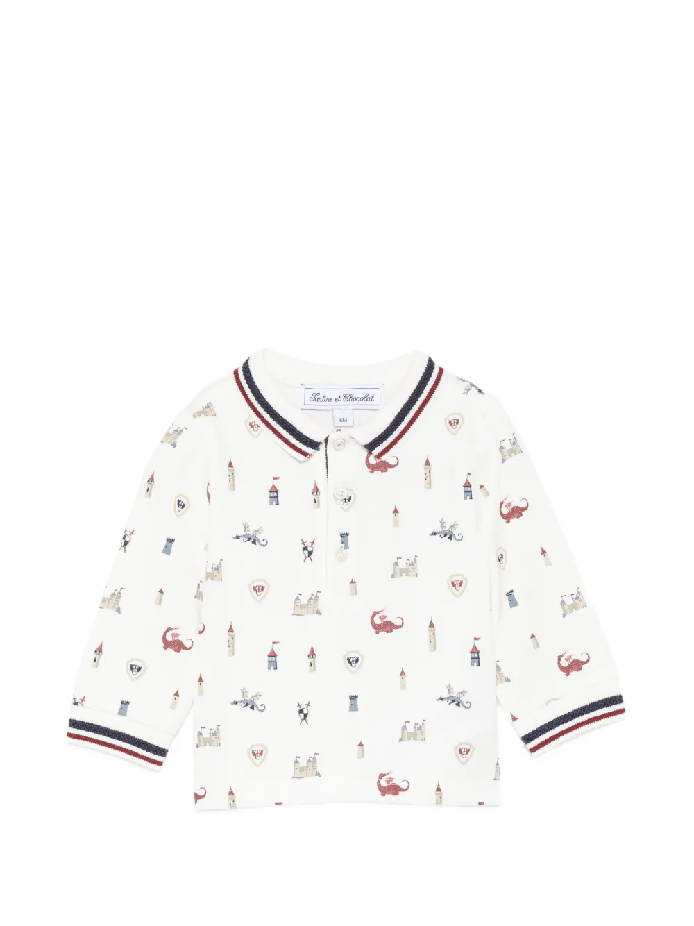 Tartine Et Chocolat castle-print long-sleeve polo shirt - Bianco