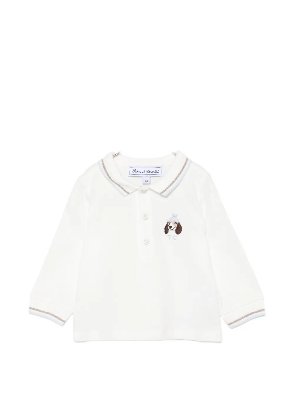Tartine Et Chocolat dog-embroidered long-sleeve polo shirt - Bianco
