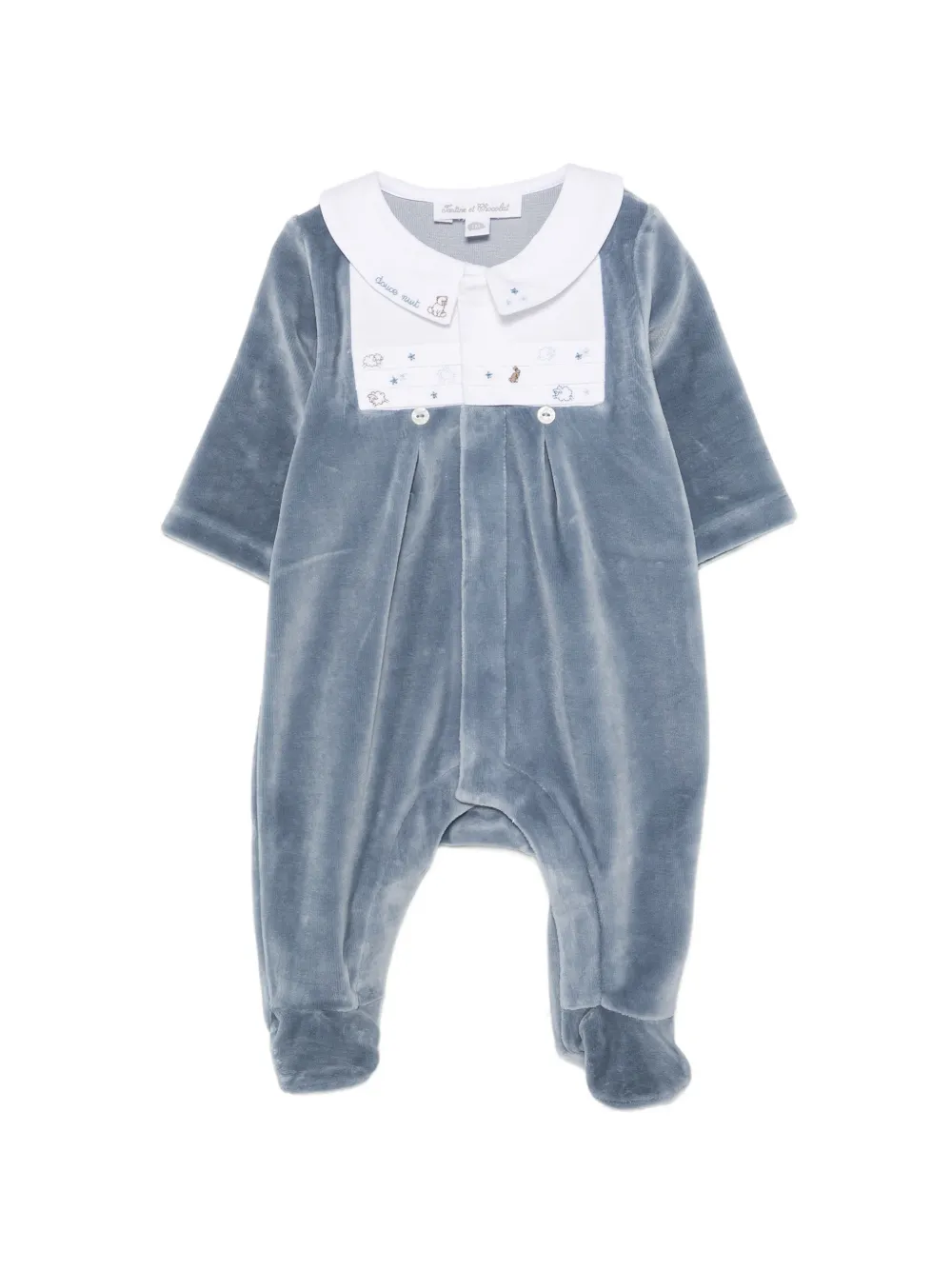 Tartine Et Chocolat embroidered velvet sleepsuit - Blu