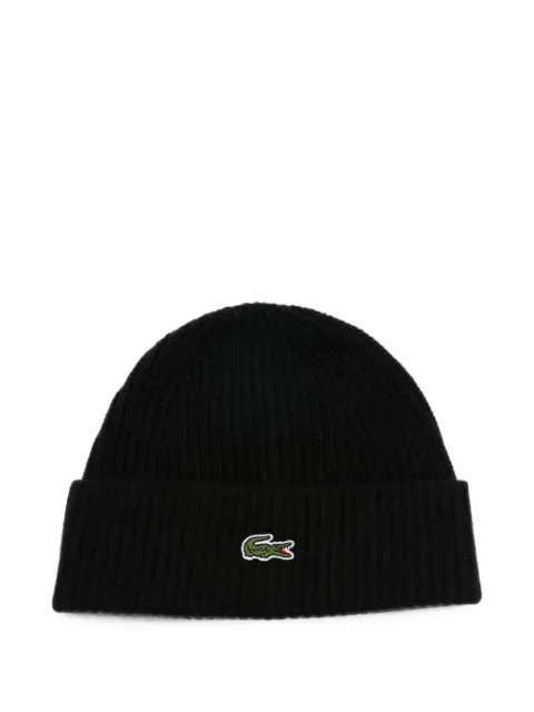 Lacoste ribbed-knit logo-patch beanie hat