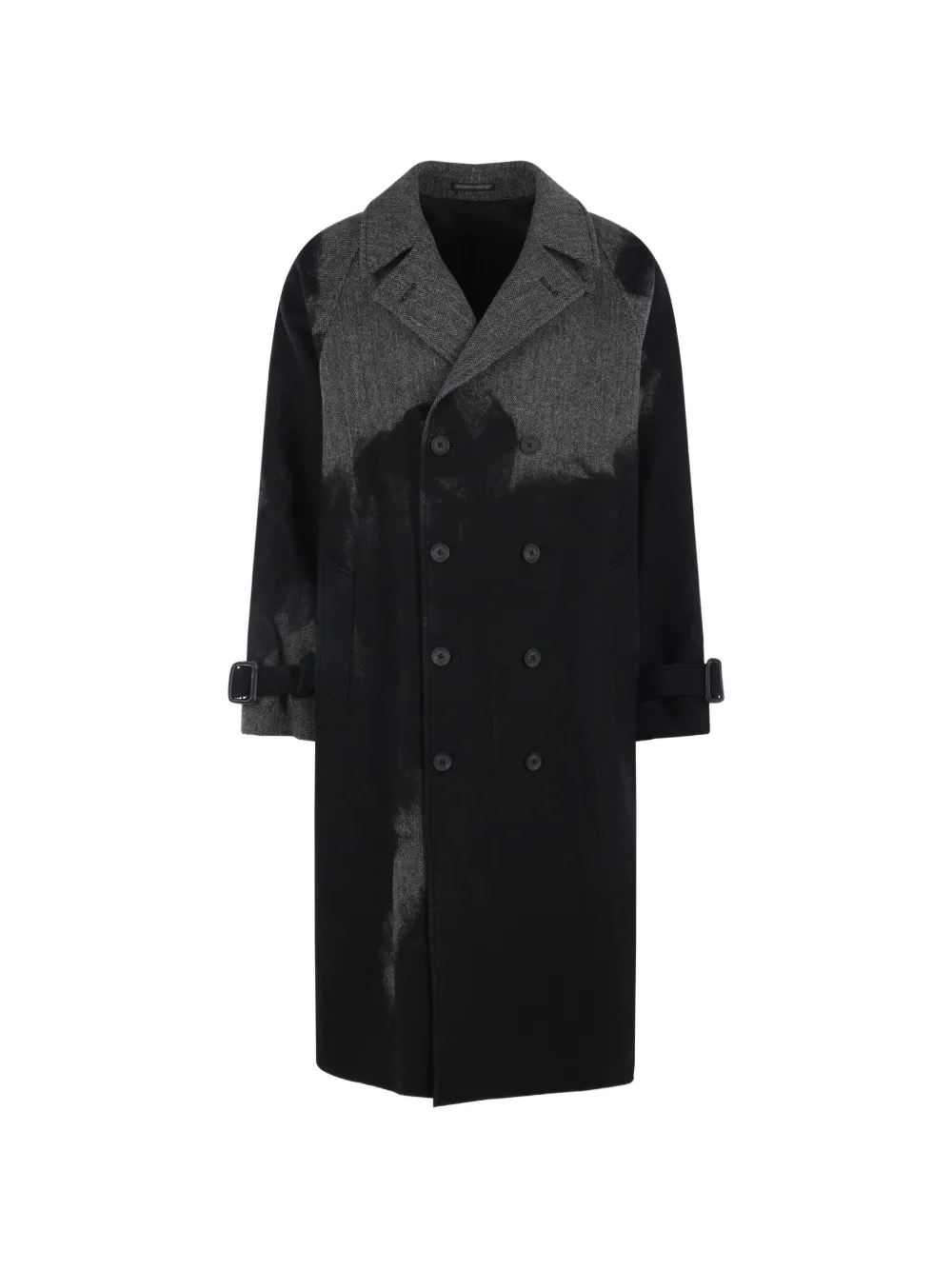 Yohji Yamamoto herringbone-pattern double-breasted coat - Black
