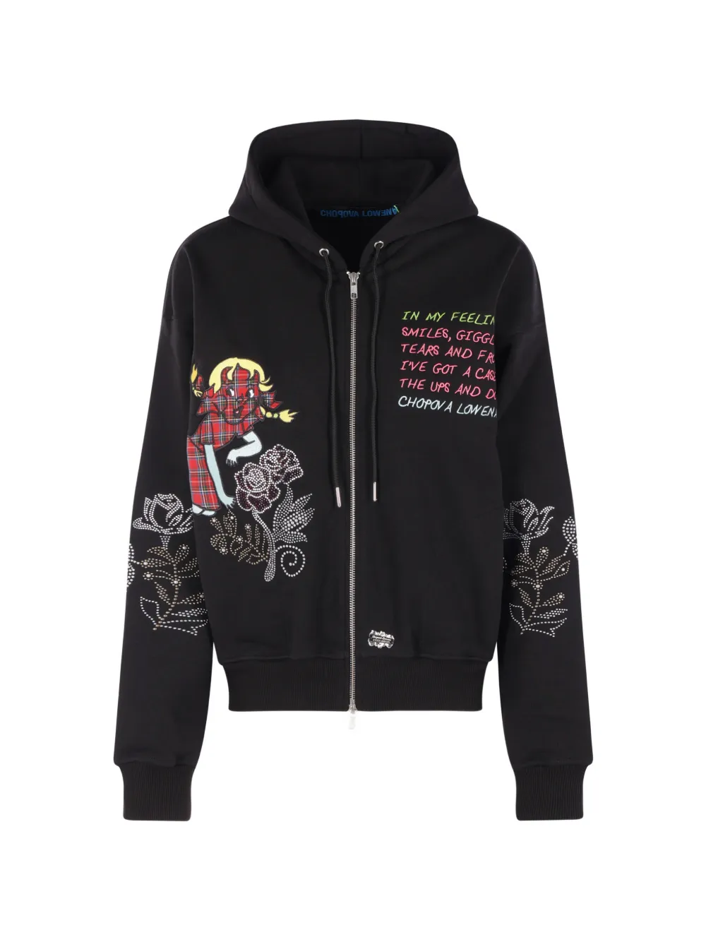Chopova Lowena Feelings Panic graphic-print zip-up hoodie - Black
