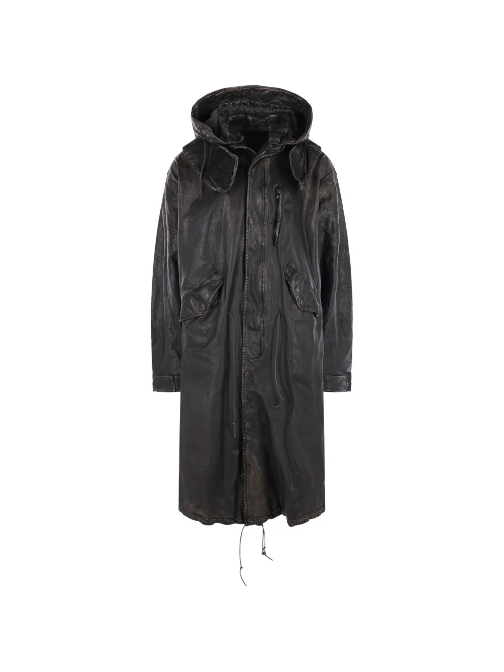 Yohji Yamamoto hooded leather coat - Nero