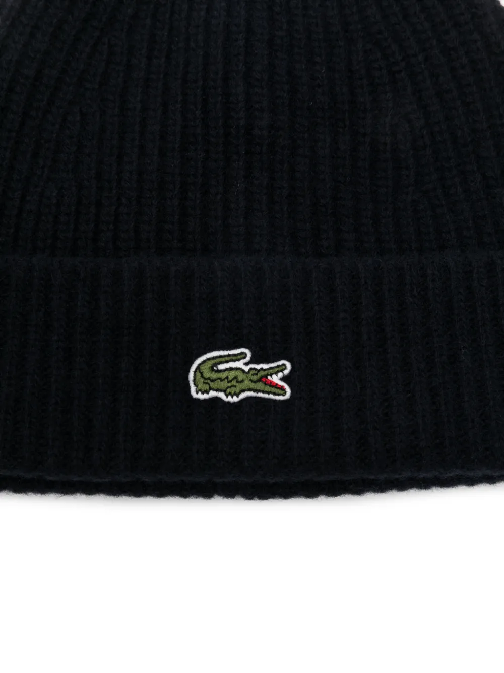 Lacoste Geribbelde muts met logopatch Zwart