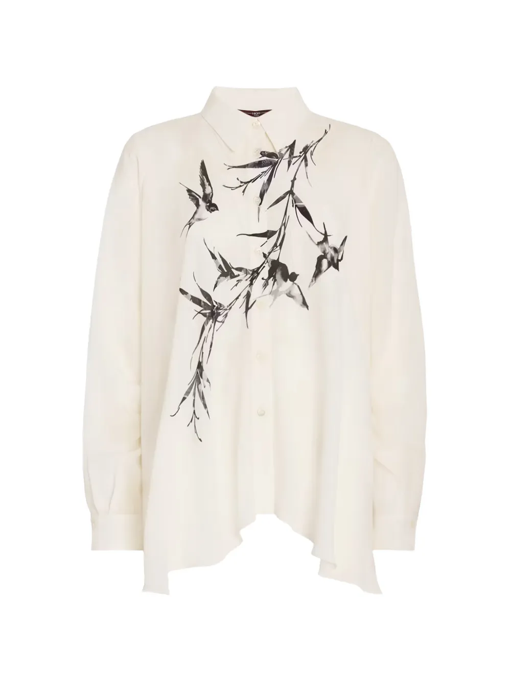 High Thank You Bird-Ramage printed asymmetric-hem shirt - Bianco