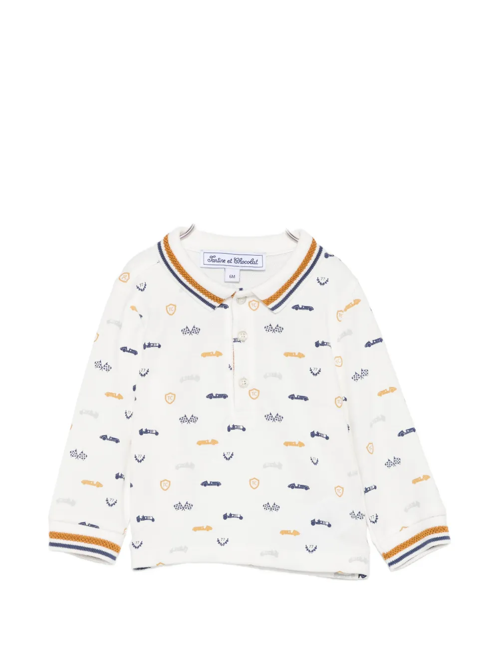 Tartine Et Chocolat car-print long-sleeve polo shirt - Bianco