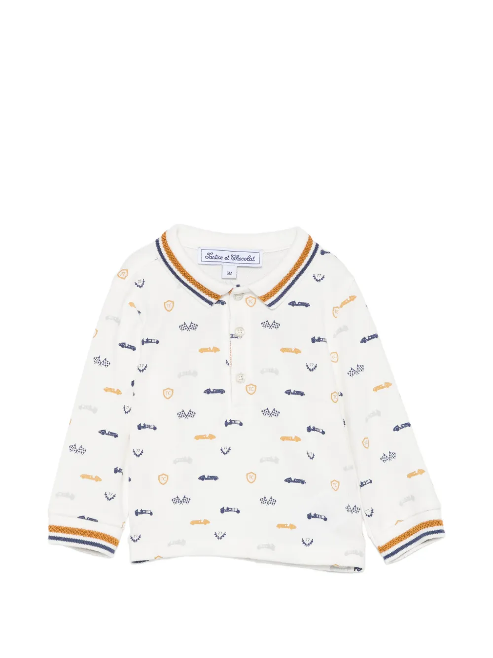 Tartine Et Chocolat car-print long-sleeve polo shirt - Bianco