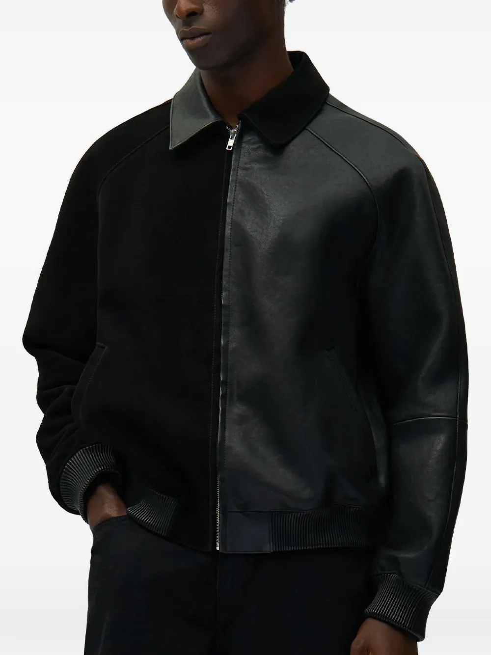 Arte Antwerp Leren jack met vlakken en logo-patch Zwart