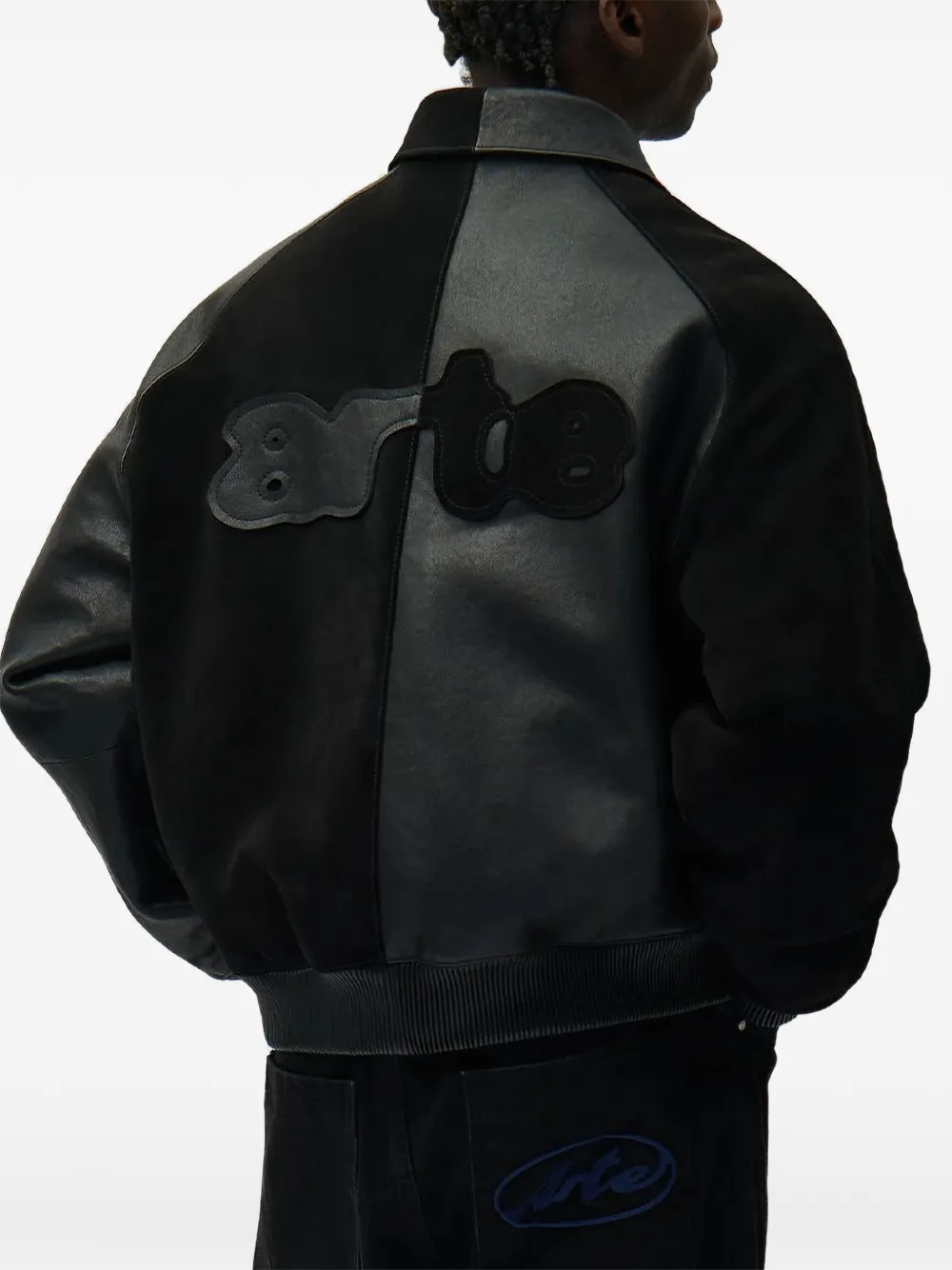 Arte Antwerp Leren jack met vlakken en logo-patch Zwart