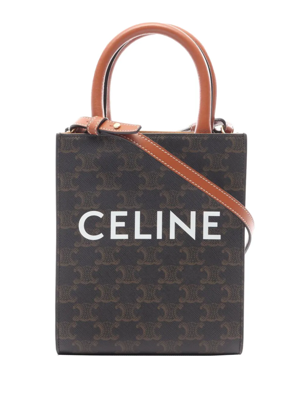Celine Pre-Owned 2000-2026 Mini Triomphe Coated Canvas Vertical Cabas satchel - Marrone