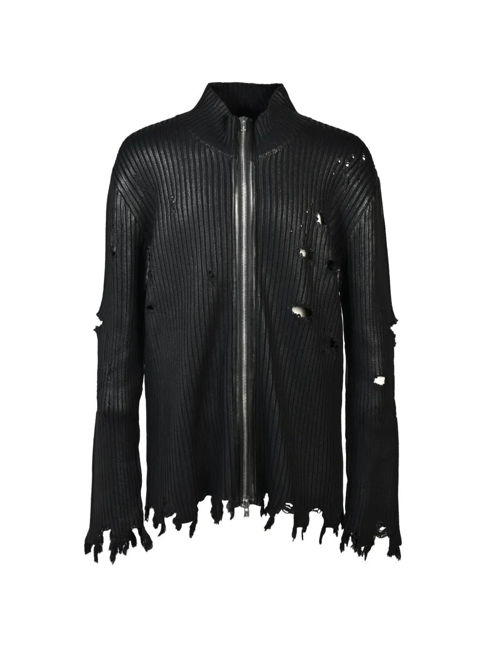 FILTH waxed distressed-knit cardigan - Nero
