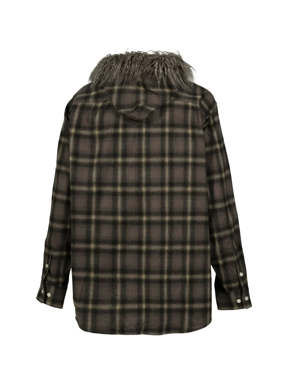 KAMIYA Geruit shirtjack met afwerking van imitatiebont en capuchon Bruin