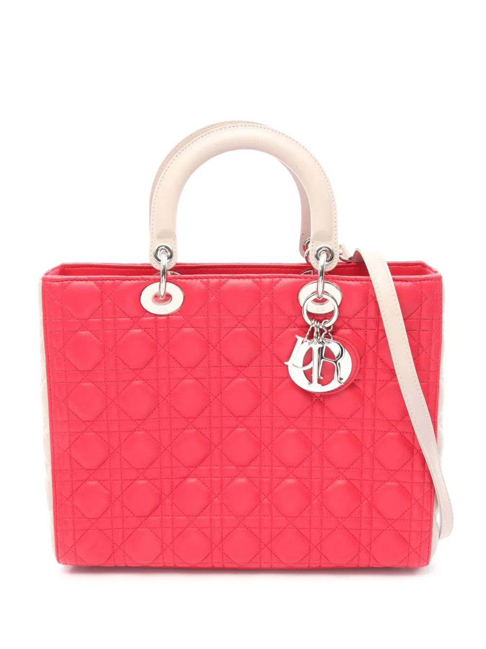 Christian Dior Pre-Owned 2000-2026 Large Bicolor Lambskin Cannage Lady Dior satchel - Rot