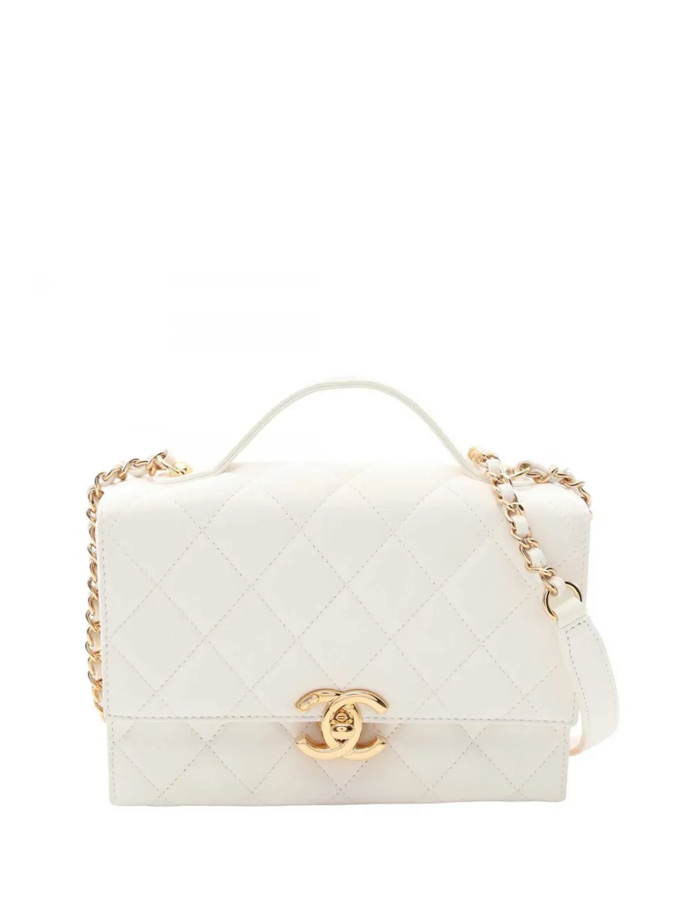 CHANEL Pre-Owned 2021-2026 Mini CC Quilted Lambskin Plate Top Handle Flap satchel - Weiß