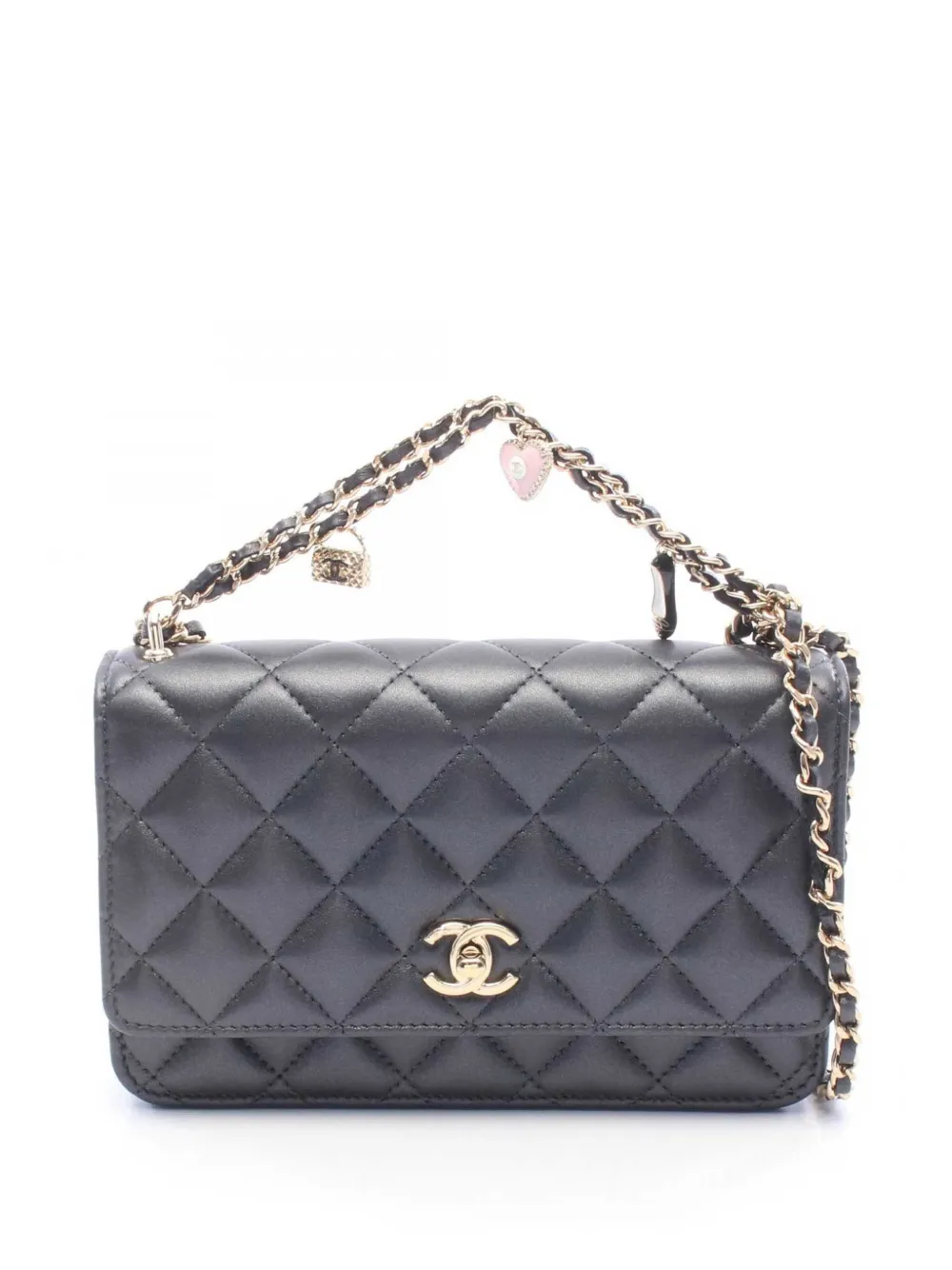 CHANEL Pre-Owned Borsa a tracolla in pelle di agnello trapuntata con catena e ciondoli 2021-2026 - Nero