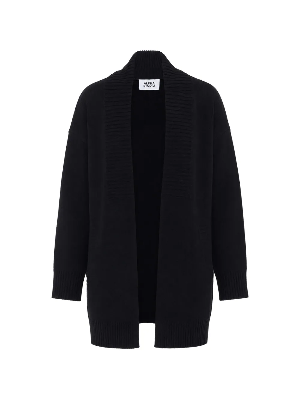 Alpha Studio Ribbed-trim Open-front Cardigan In Black