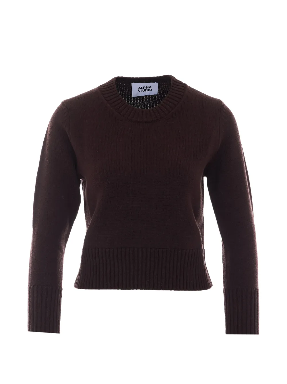 Alpha Studio Crew-neck Long-sleeve Sweater In Brown