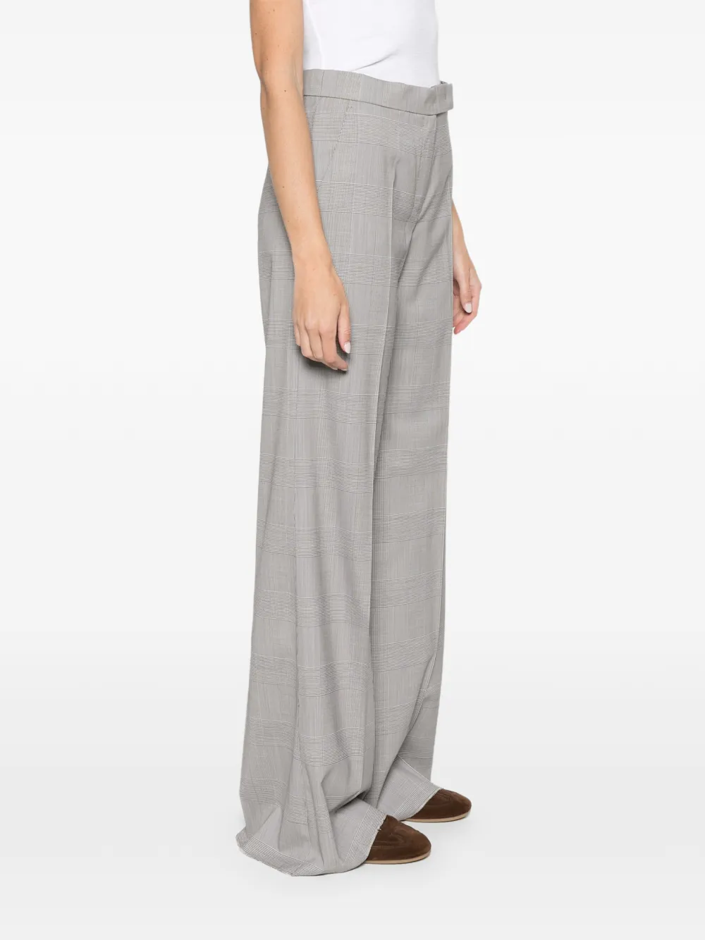Max Mara Glen plaid wool trousers olive green Groen