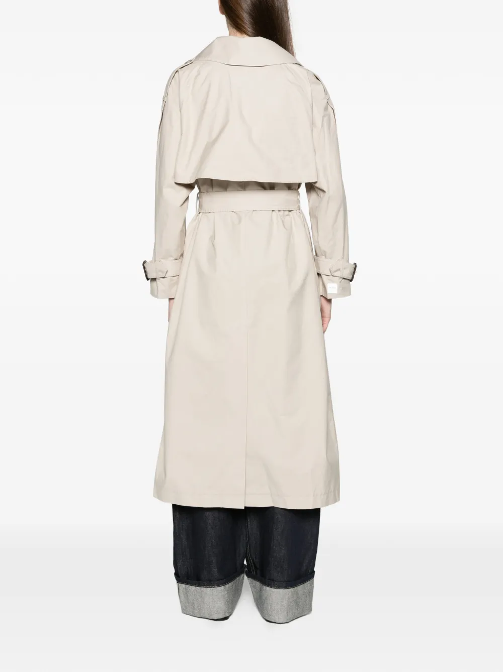 Max Mara long double-breasted trench coat in water-repellent cotton beige
