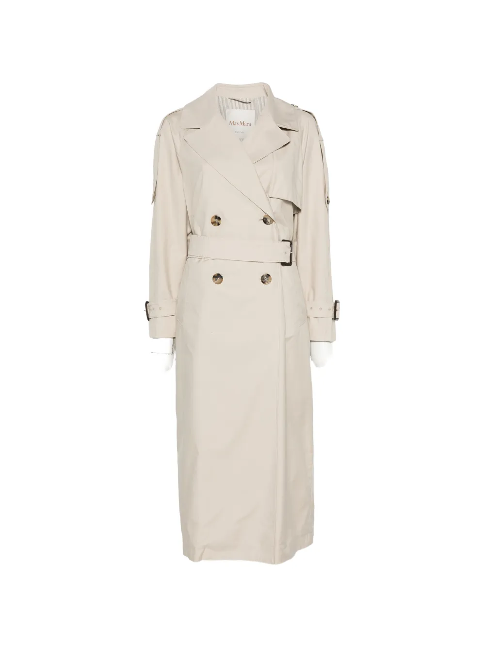 Max Mara long double-breasted trench coat in water-repellent cotton beige