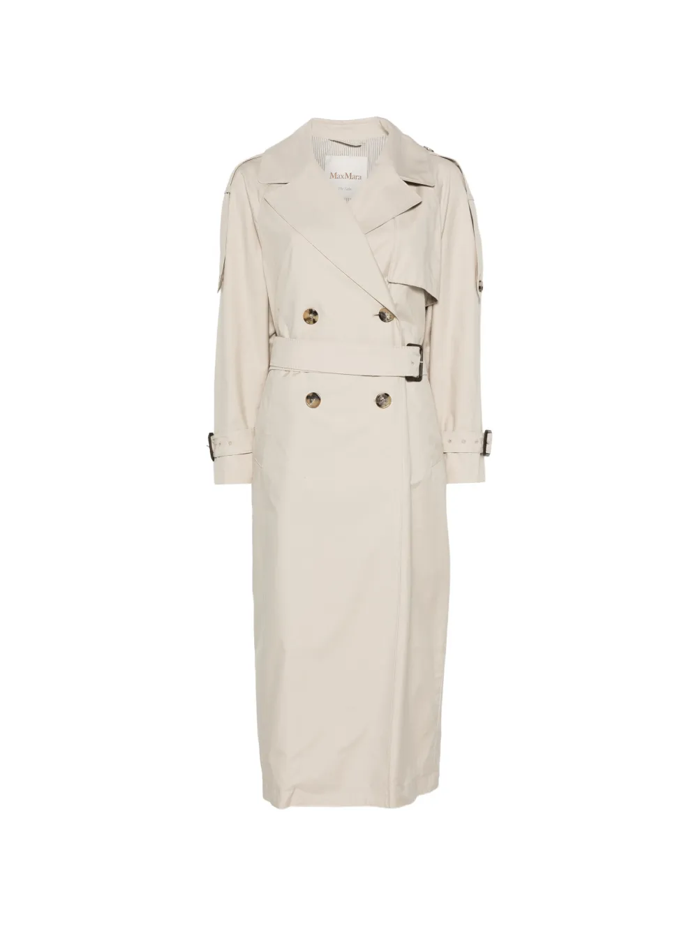 Max Mara long double-breasted trench coat in water-repellent cotton beige