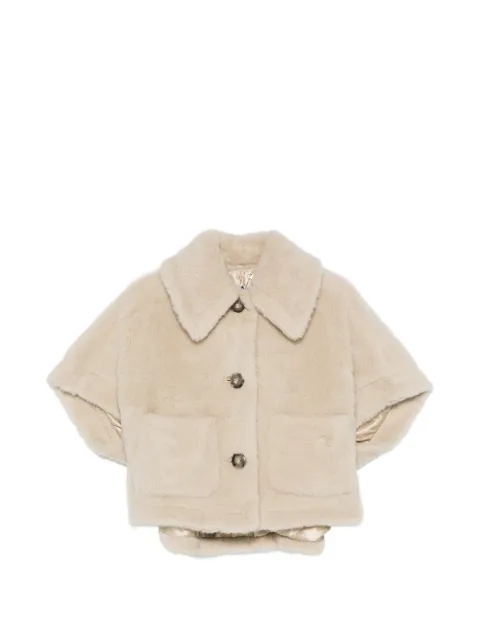 Max Mara alpaca and wool Teddy fabric boxy cape - beige