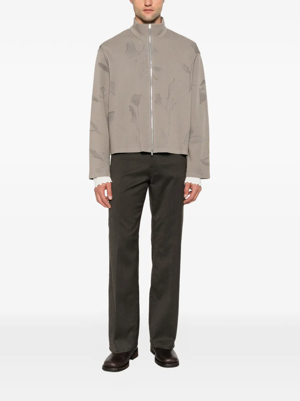 OUR LEGACY Shrunken sweater met bloemen-print en rits Bruin