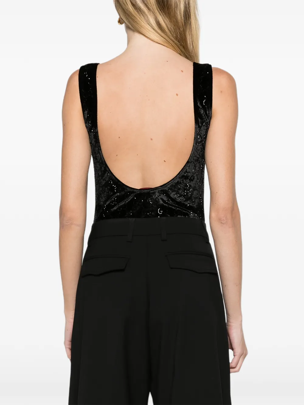 Gucci chenille bodysuit with GG crystals Zwart
