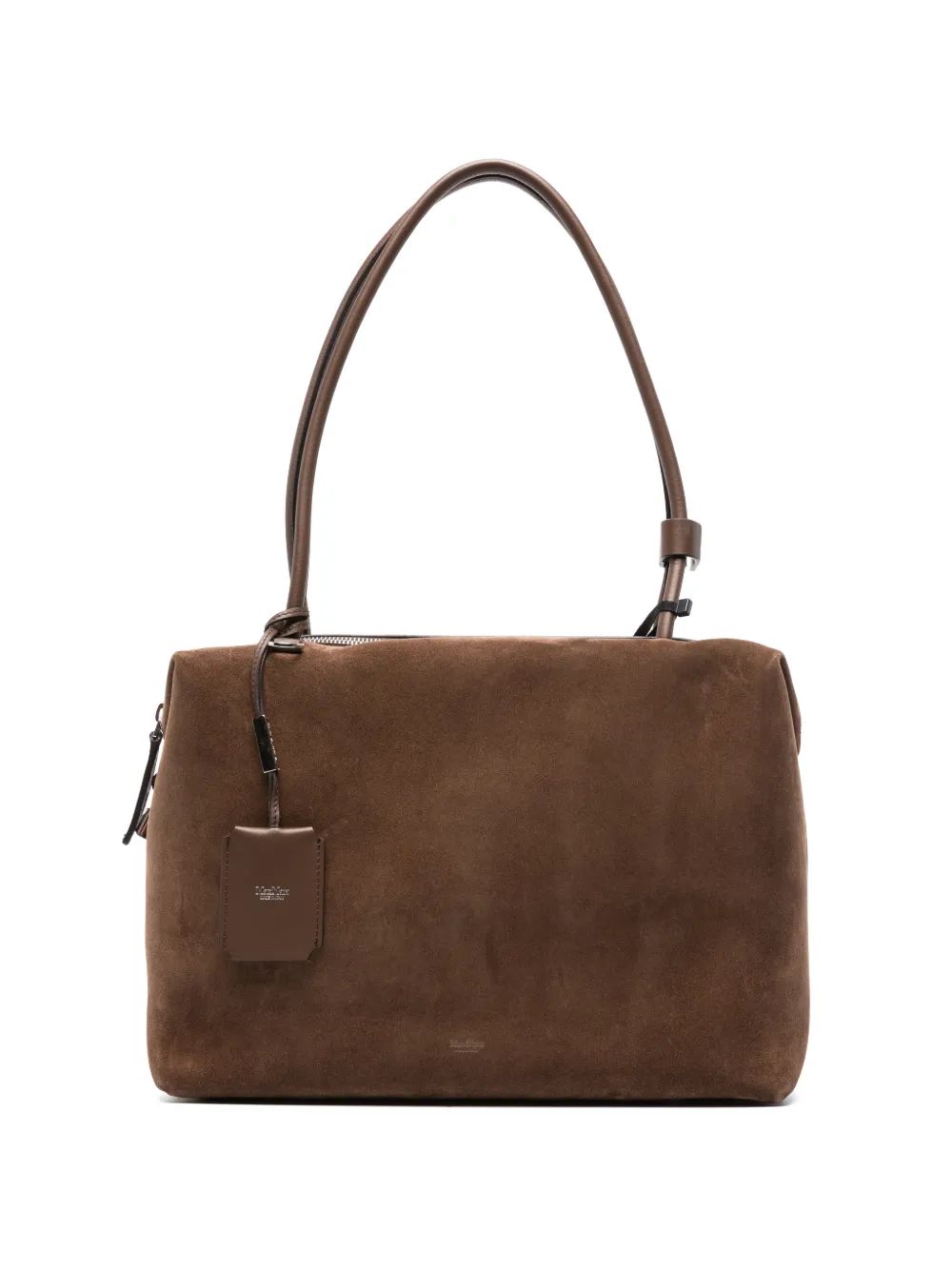 Max Mara square Boston bag in split leather and leather - cocoa - Marrone