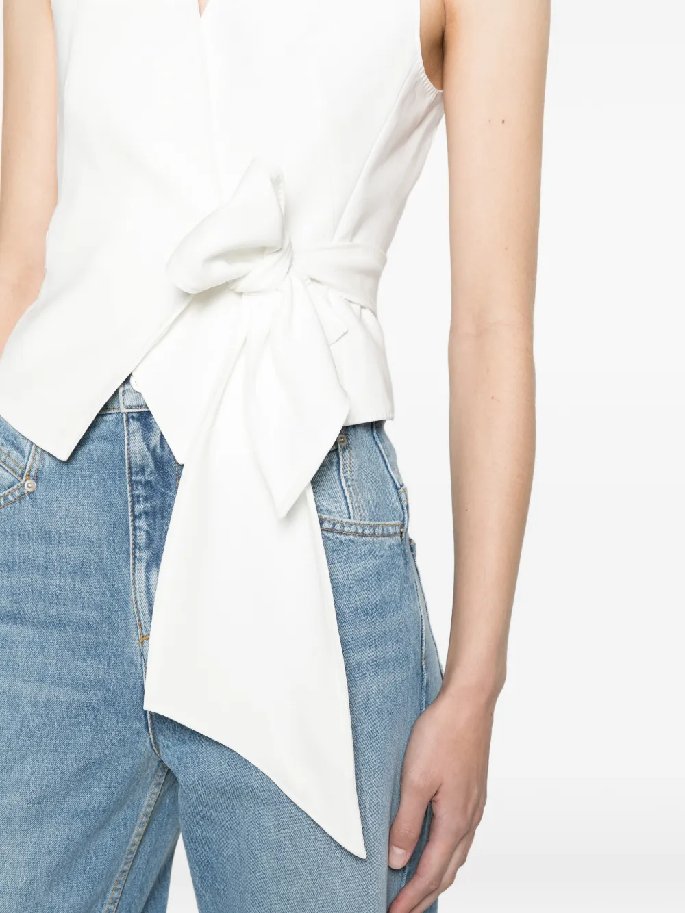 Max Mara compact cady cropped gilet white Wit