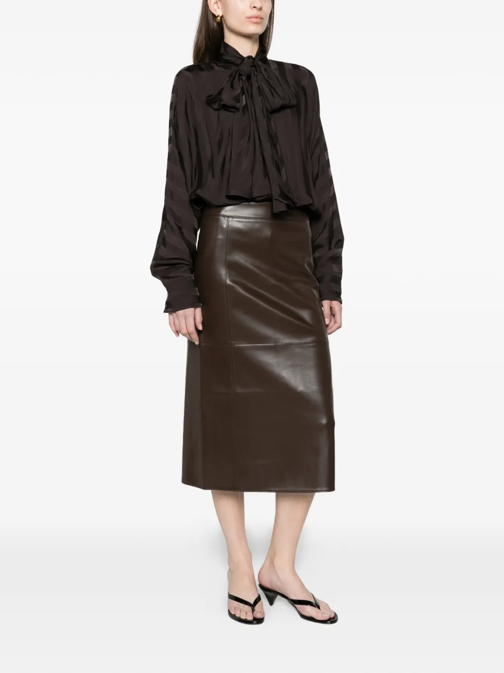 Max Mara coated jersey midi skirt dark bown Bruin