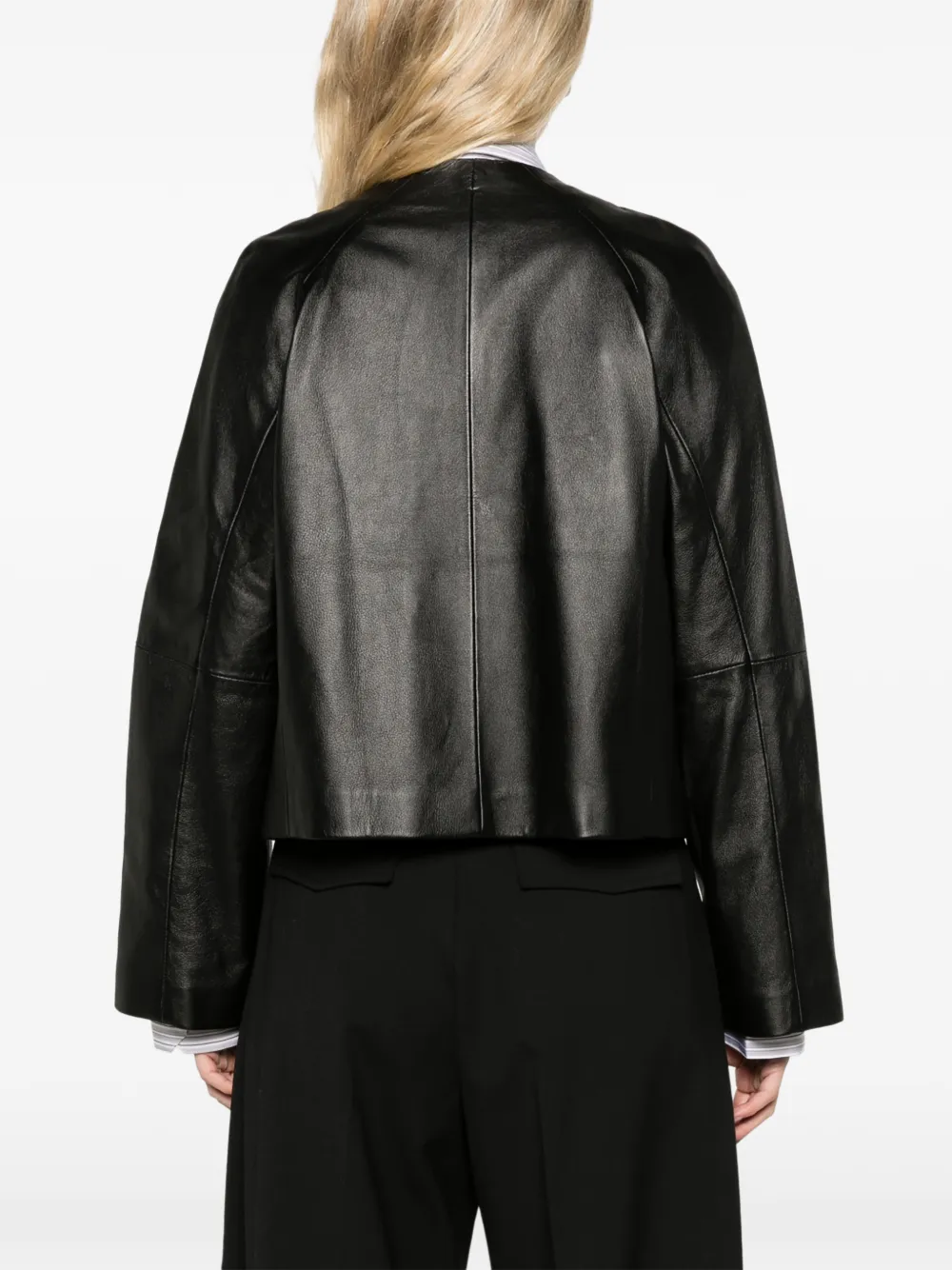 Max Mara nappa leather crew-neck jacket black Zwart