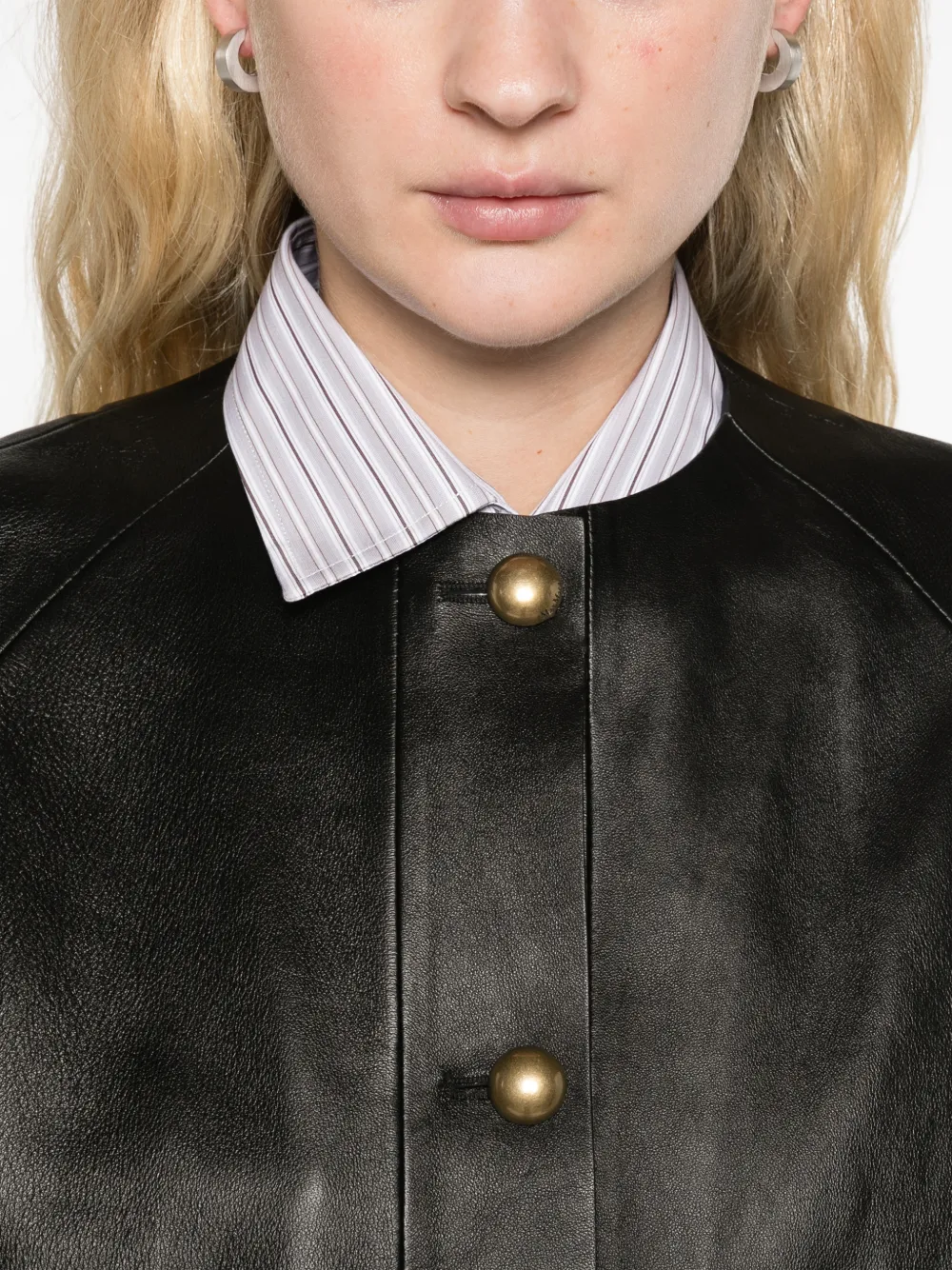 Max Mara nappa leather crew-neck jacket black Zwart
