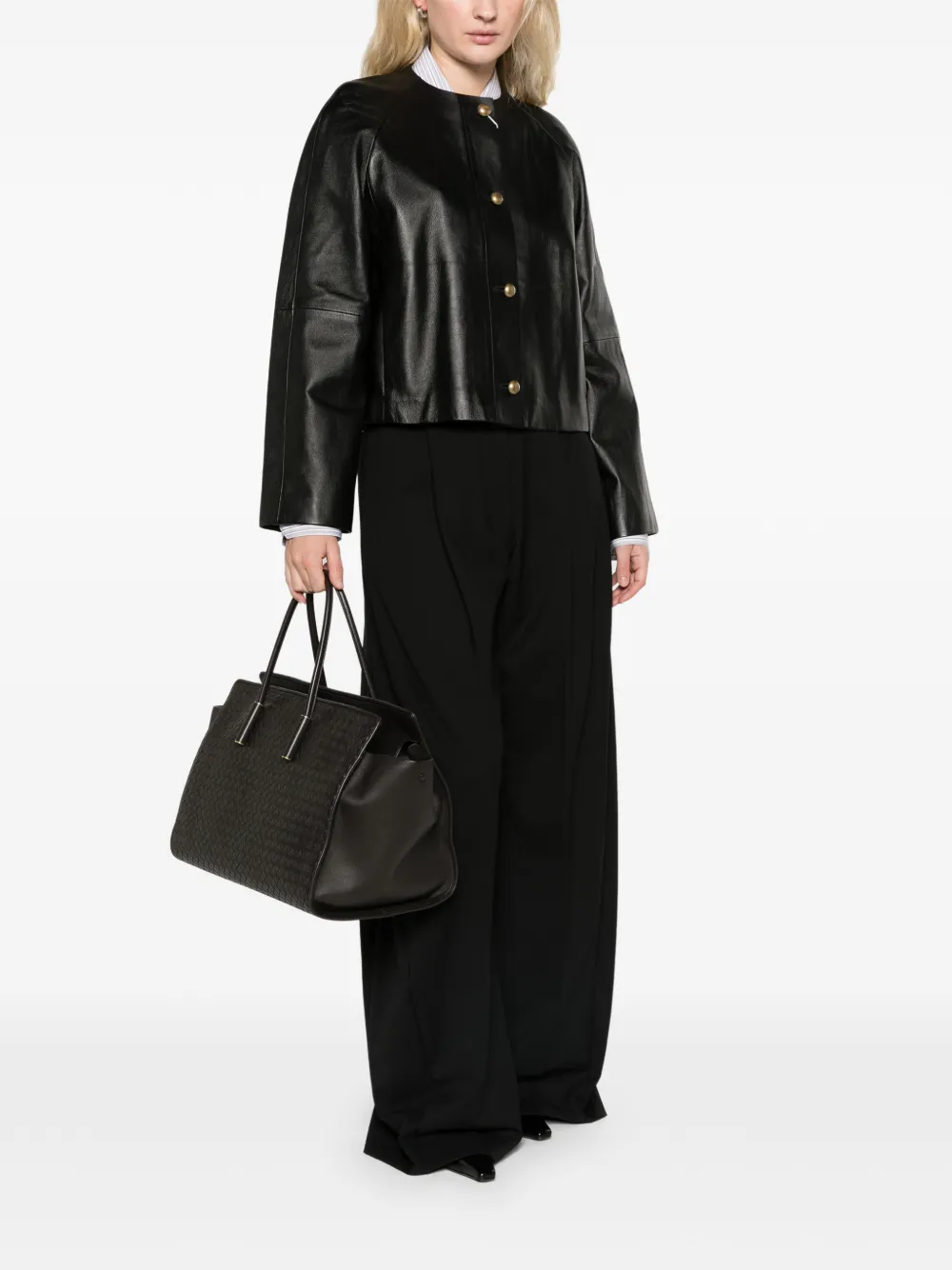Max Mara nappa leather crew-neck jacket black Zwart