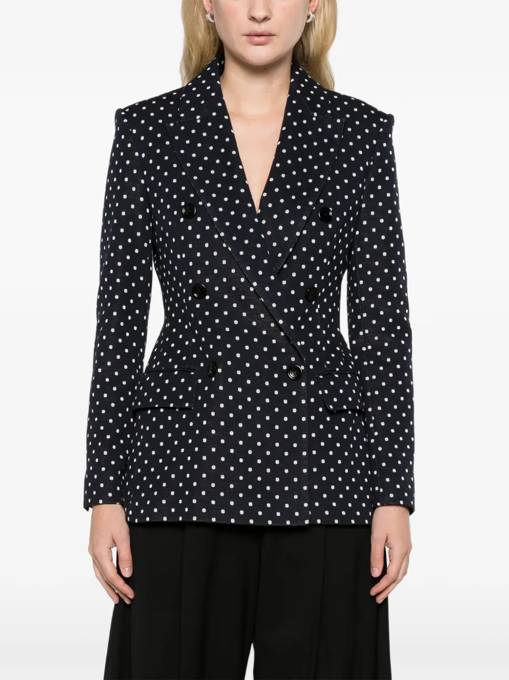 Max Mara Jersey blazer met dubbele rij knopen en stippen-patroon Blauw