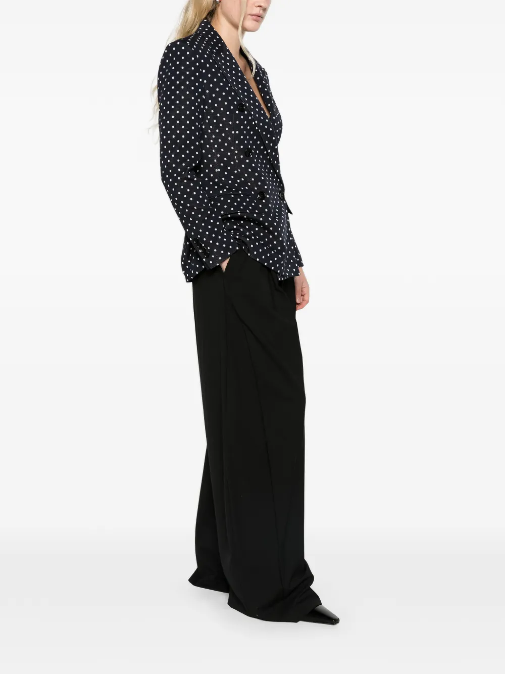 Max Mara Jersey blazer met dubbele rij knopen en stippen-patroon Blauw