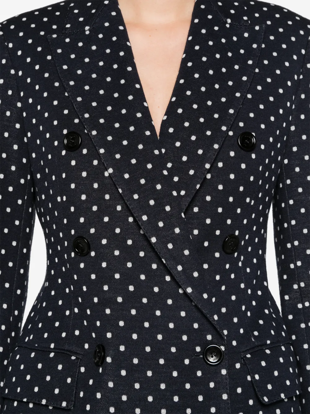 Max Mara Jersey blazer met dubbele rij knopen en stippen-patroon Blauw