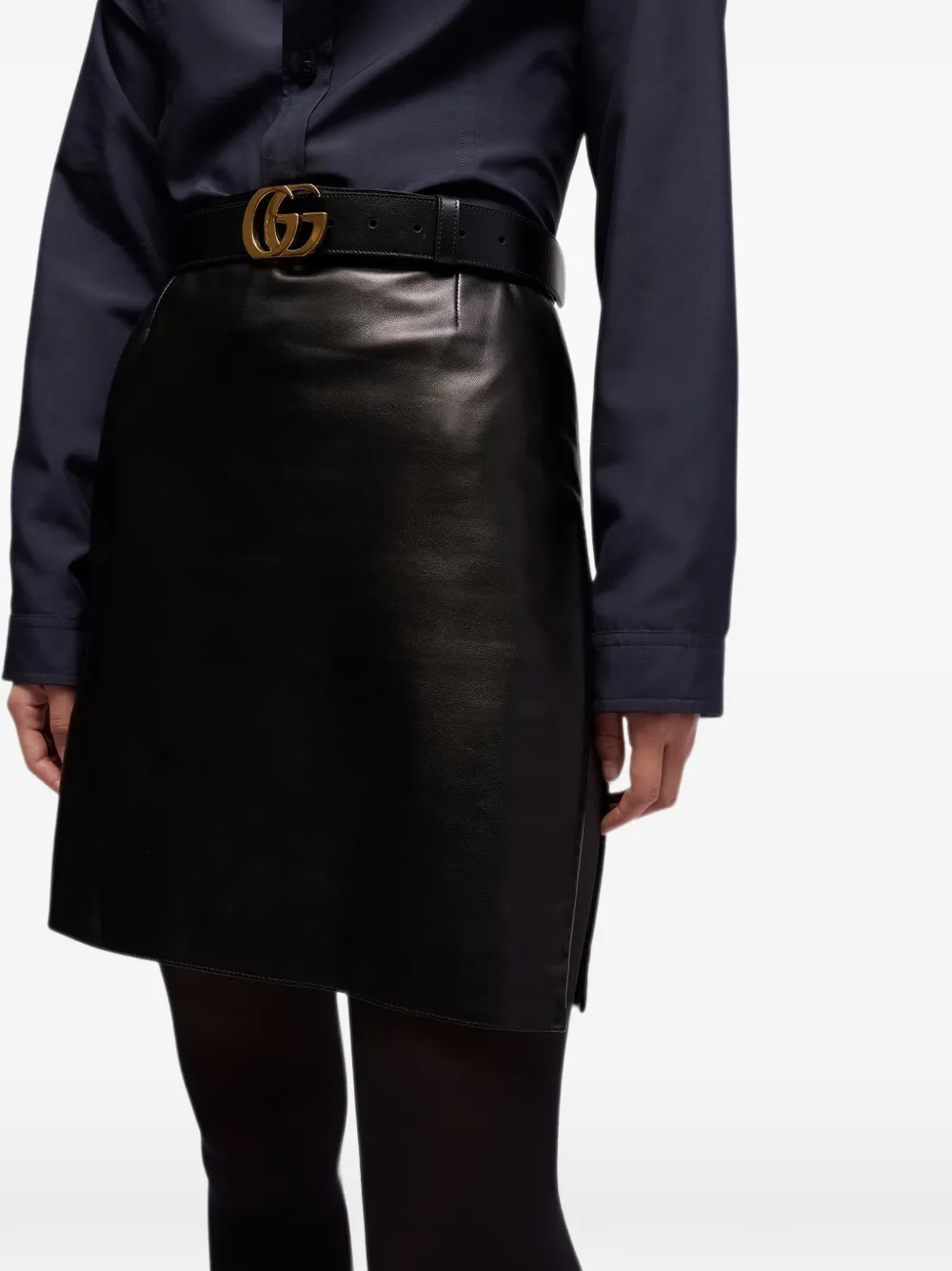 Gucci Leren mini-rok met zijsplit Zwart