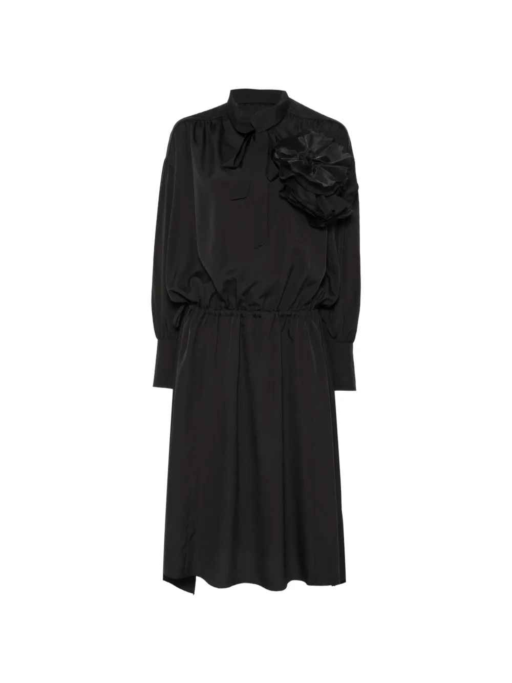 Juunj Corsage-embellished Pussy-bow Midi Dress In Black