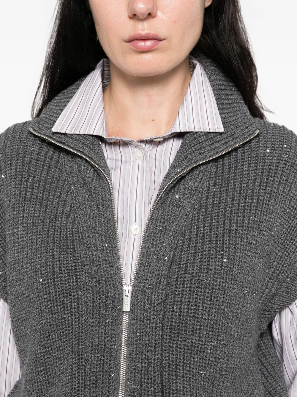 Peserico Geribbeld mouwloos vest verfraaid met pailletten Grijs